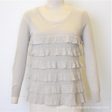 New Wavy Pure Color Mulheres Knit Sweater